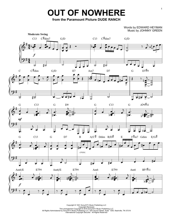 Buddy De Franco Out Of Nowhere (arr. Brent Edstrom) Musik Noten - Piano Solo - 174881-0