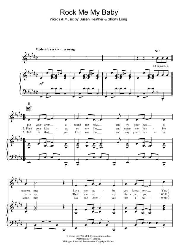 Buddy Holly Rock Me My Baby Musik Noten - Piano, Vocal & Guitar Chords - 123112-0