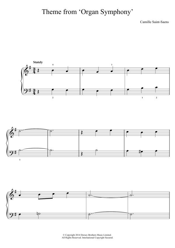 Camille Saint-Saëns 'Organ' Symphony (Theme) Musik Noten - Easy Piano - 119171-0
