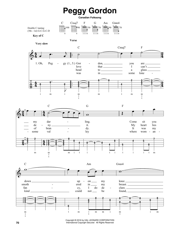 Canadian Folk Song Peggy Gordon Musik Noten - Banjo Tab - 165785-0