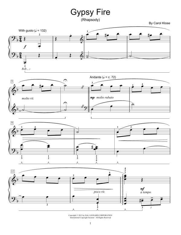 Carol Klose Gypsy Fire Musik Noten - Educational Piano - 90119-0