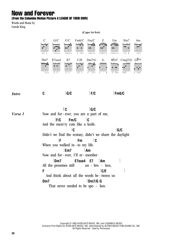 Carole King Now And Forever Musik Noten - Guitar Chords/Lyrics - 163120-0