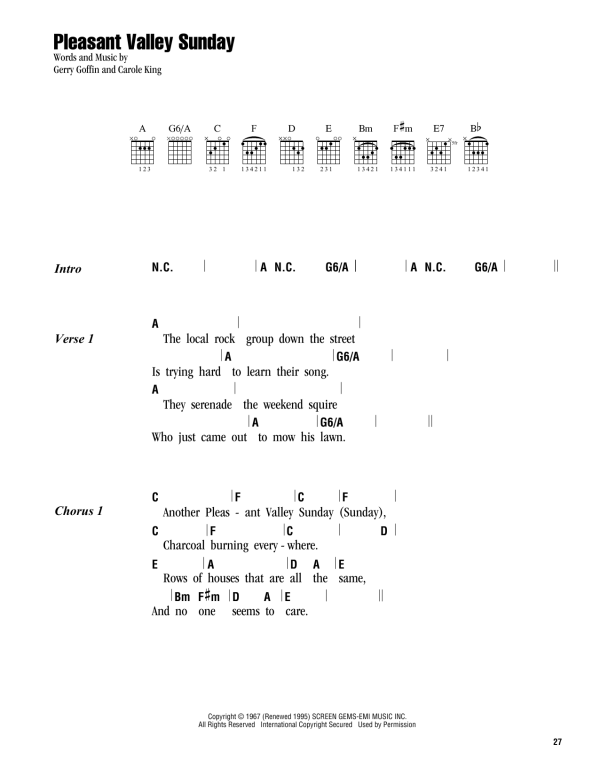Carole King Pleasant Valley Sunday Musik Noten - Guitar Chords/Lyrics - 163160-0
