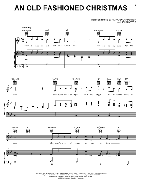 Carpenters An Old Fashioned Christmas Musik Noten - Piano, Vocal & Guitar Chords - 18046-0