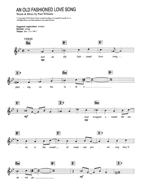 Carpenters An Old Fashioned Love Song Musik Noten - Piano Chords/Lyrics - 122523-0