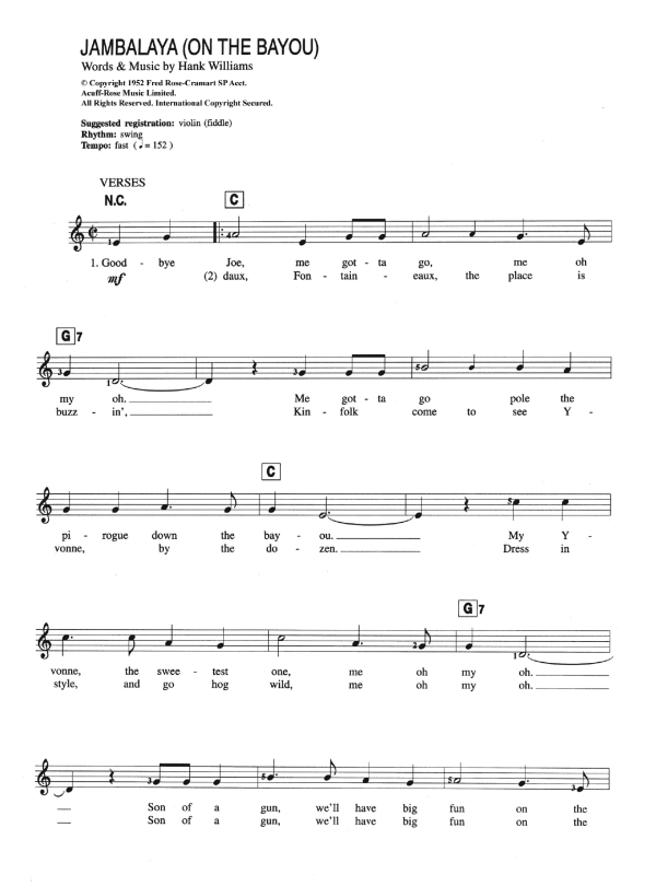 Carpenters Jambalaya (On The Bayou) Musik Noten - Piano Chords/Lyrics - 122529-0