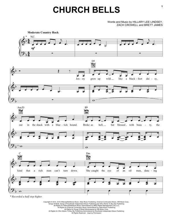 Carrie Underwood Church Bells Musik Noten - Piano, Vocal & Guitar Chords - 171684-0