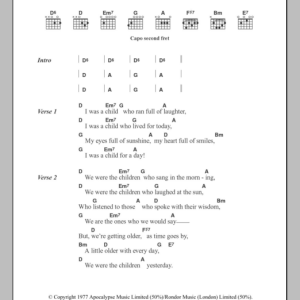 Cat Stevens Child For A Day Musik Noten - Guitar Chords/Lyrics - 101300-0