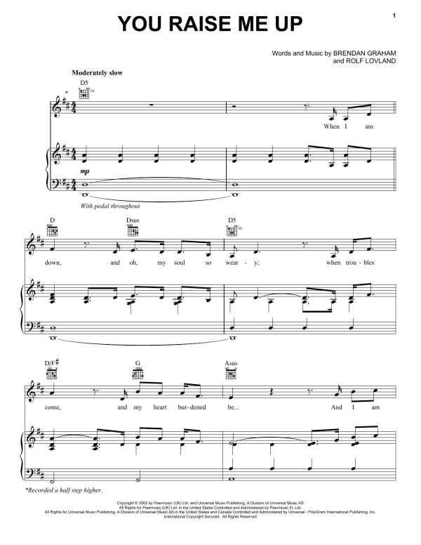 Celtic Thunder You Raise Me Up Musik Noten - Piano, Vocal & Guitar Chords - 86580-0