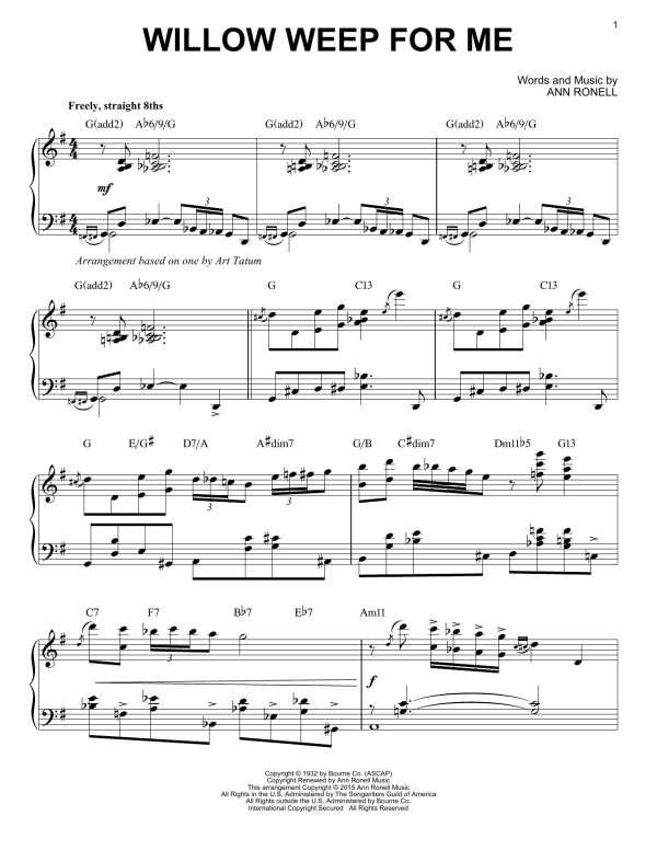 Chad & Jeremy Willow Weep For Me [Stride version] (arr. Brent Edstrom) Musik Noten - Piano Solo - 159246-0