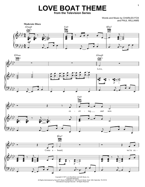 Charles Fox Love Boat Theme Musik Noten - Piano, Vocal & Guitar Chords - 18281-0
