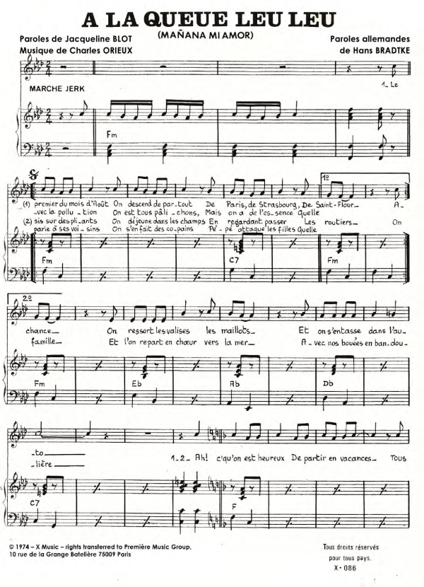 Charles Orieux A La Queue Leu Leu Musik Noten - Piano & Vocal - 119524-0
