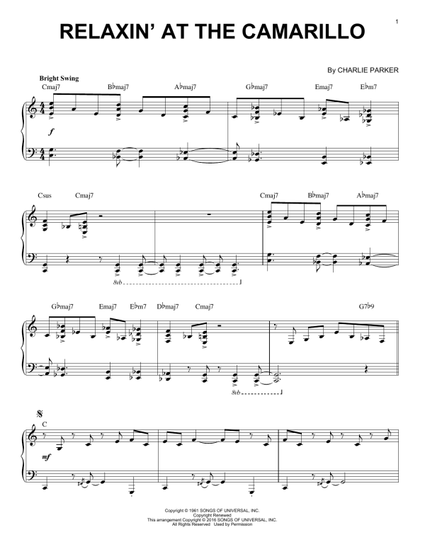 Charlie Parker Relaxin' At The Camarillo (arr. Brent Edstrom) Musik Noten - Piano Solo - 164637-0