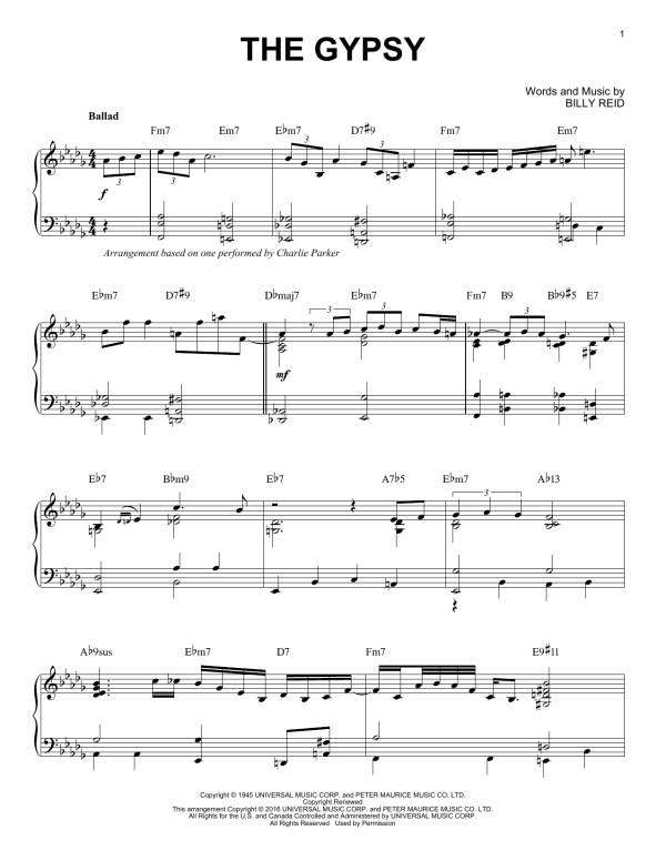 Charlie Parker The Gypsy (arr. Brent Edstrom) Musik Noten - Piano Solo - 164669-0