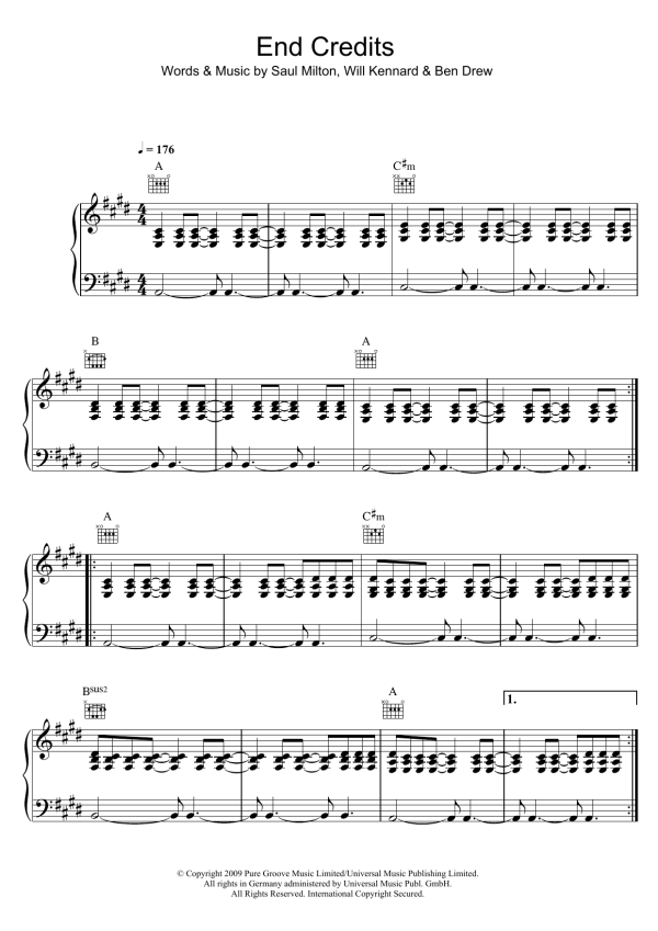 Chase & Status End Credits (featuring Plan B) Musik Noten - Piano, Vocal & Guitar Chords - 100199-0