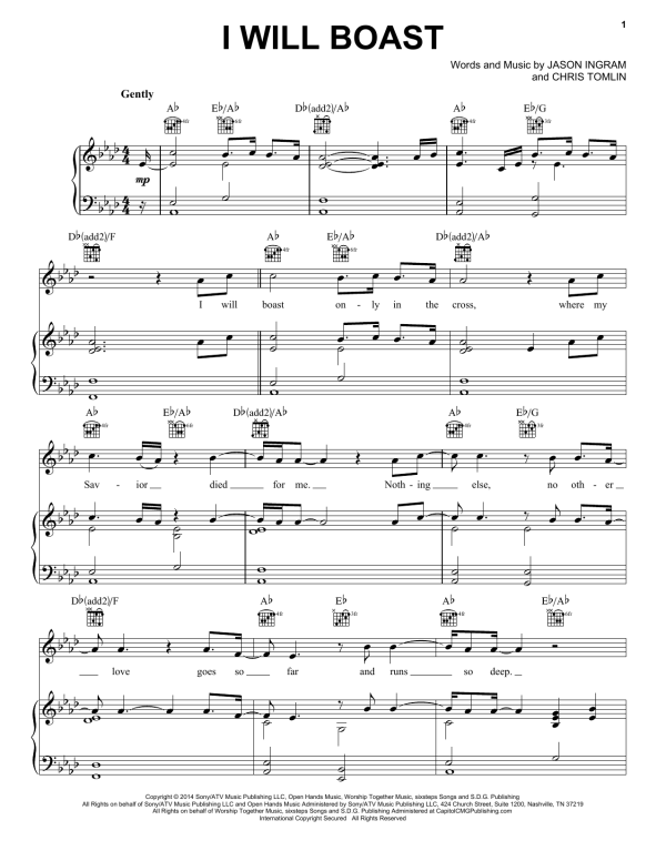Chris Tomlin I Will Boast Musik Noten - Piano, Vocal & Guitar Chords - 156147-0
