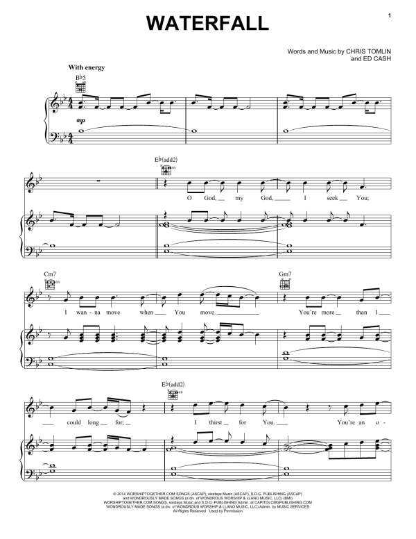 Chris Tomlin Waterfall Musik Noten - Piano, Vocal & Guitar Chords - 155058-0