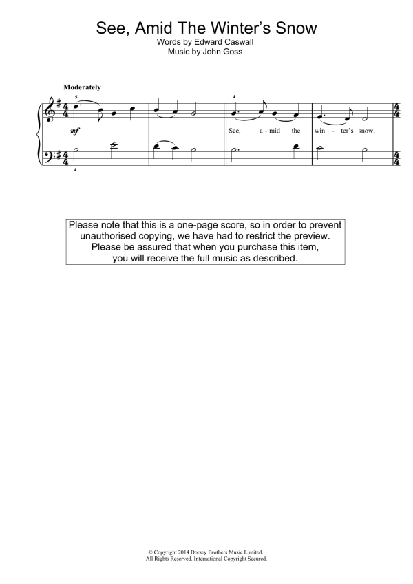 Christmas Carol See Amid The Winter's Snow Musik Noten - Beginner Piano - 120192-0