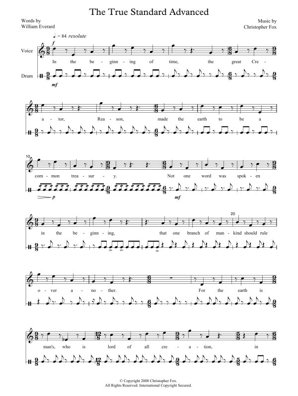 Christopher Fox The True Standard Advanced (for voice and drum) Musik Noten - Piano & Vocal - 45848-0