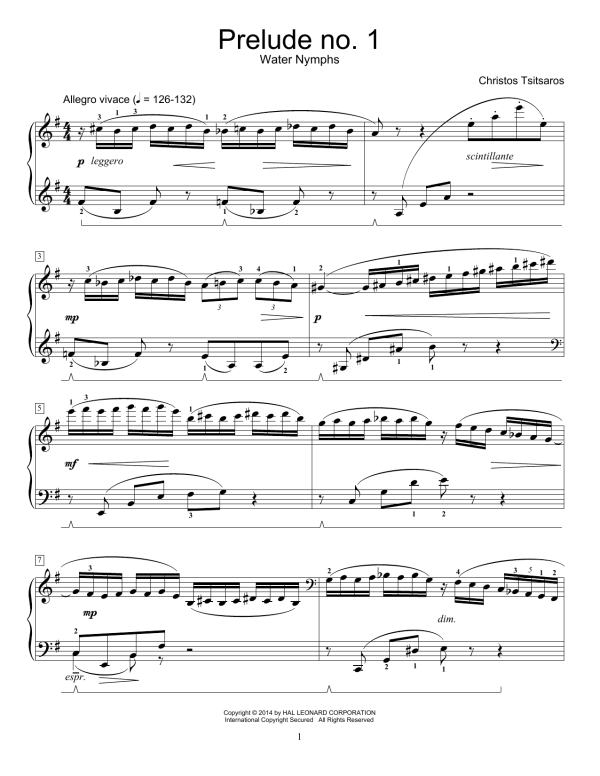 Christos Tsitsaros Prelude No. 1 - Water Nymphs Musik Noten - Educational Piano - 156030-0