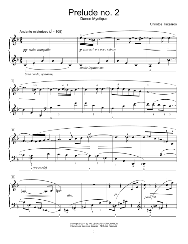 Christos Tsitsaros Prelude No. 2 - Dance Mystique Musik Noten - Educational Piano - 156028-0