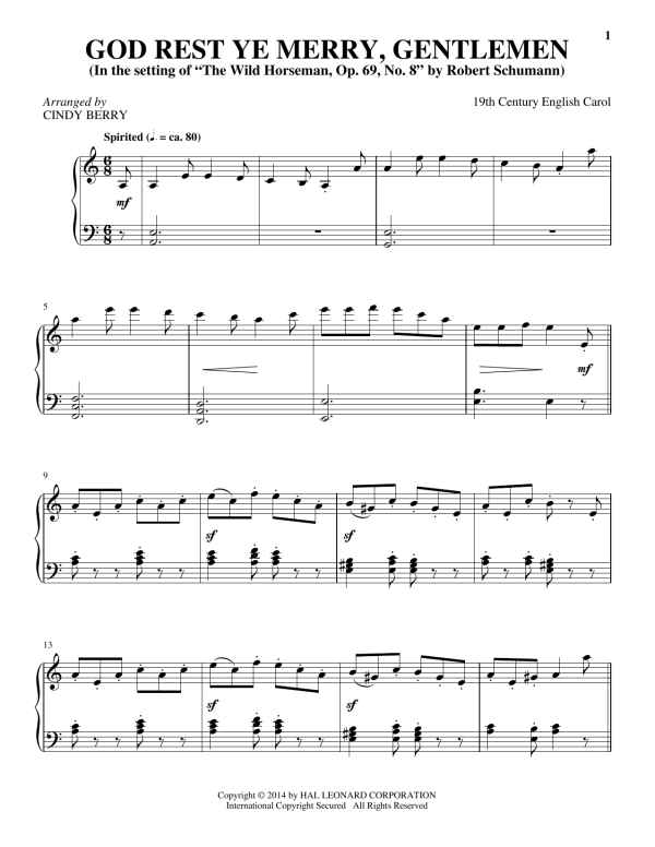 Cindy Berry God Rest Ye Merry, Gentlemen Musik Noten - Piano Solo - 154317-0