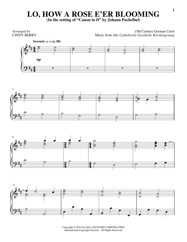 Cindy Berry Lo, How A Rose E'er Blooming Musik Noten - Piano Solo - 154306-0