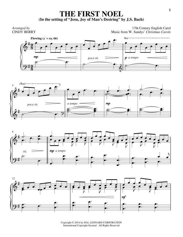 Cindy Berry The First Noel Musik Noten - Piano Solo - 154312-0