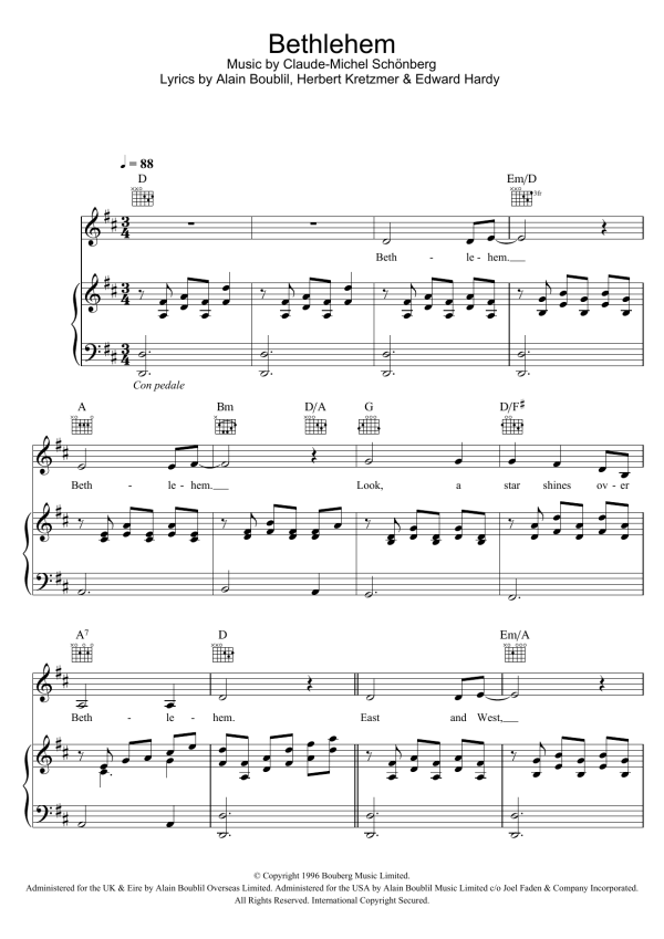 Claude-Michel Schonberg Bethlehem Musik Noten - Piano, Vocal & Guitar Chords - 105130-0