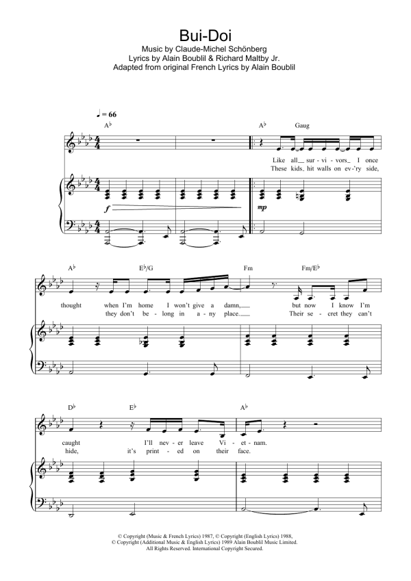 Claude-Michel Schonberg Bui-Doi (from Miss Saigon) Musik Noten - Piano, Vocal & Guitar Chords - 33364-0