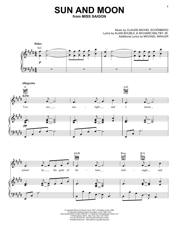 Claude-Michel Schonberg Sun And Moon Musik Noten - Piano, Vocal & Guitar Chords - 29248-0