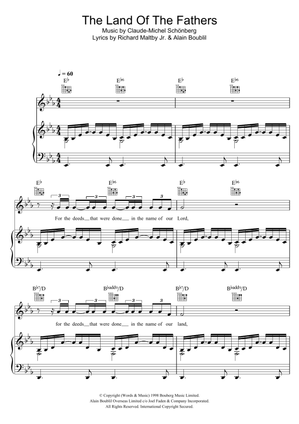 Claude-Michel Schonberg The Land Of The Fathers (from Martin Guerre) Musik Noten - Piano, Vocal & Guitar Chords - 106523-0