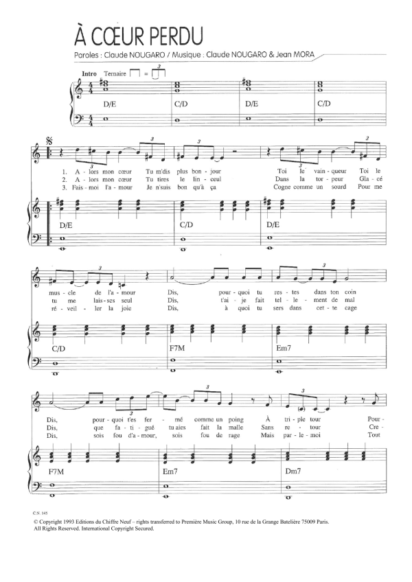 Claude Nougaro A Coeur Perdu Musik Noten - Piano & Vocal - 115593-0