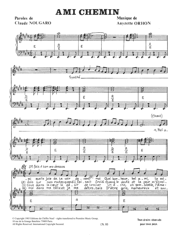 Claude Nougaro Ami Chemin Musik Noten - Piano & Vocal - 115599-0