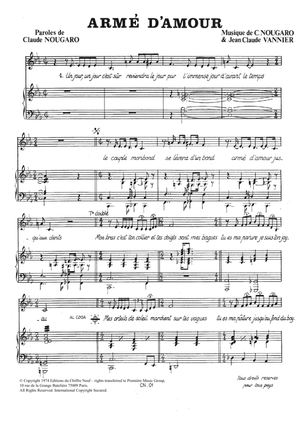 Claude Nougaro Arme D'amour Musik Noten - Piano & Vocal - 115623-0