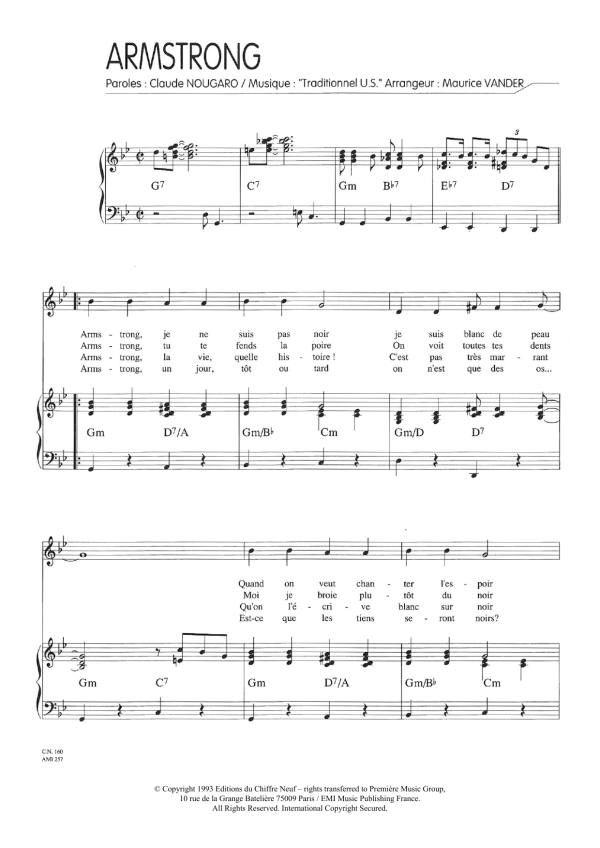 Claude Nougaro Armstrong Musik Noten - Piano & Vocal - 115624-0