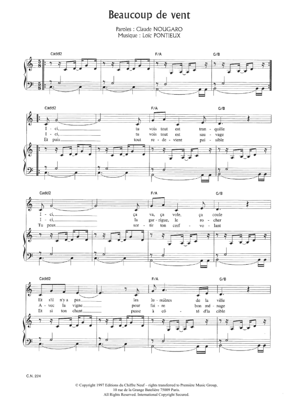 Claude Nougaro Beaucoup De Vent Musik Noten - Piano & Vocal - 115630-0