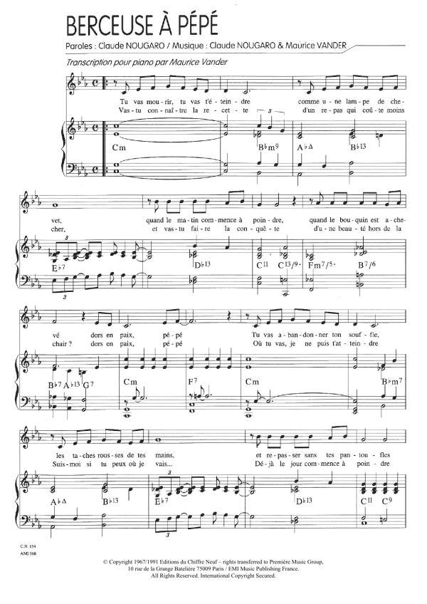 Claude Nougaro Berceuse A Pepe Musik Noten - Piano & Vocal - 115638-0