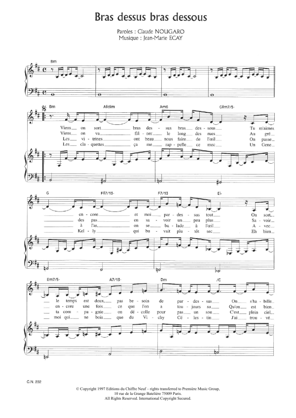 Claude Nougaro Bras Dessus Bras Dessous Musik Noten - Piano & Vocal - 115641-0