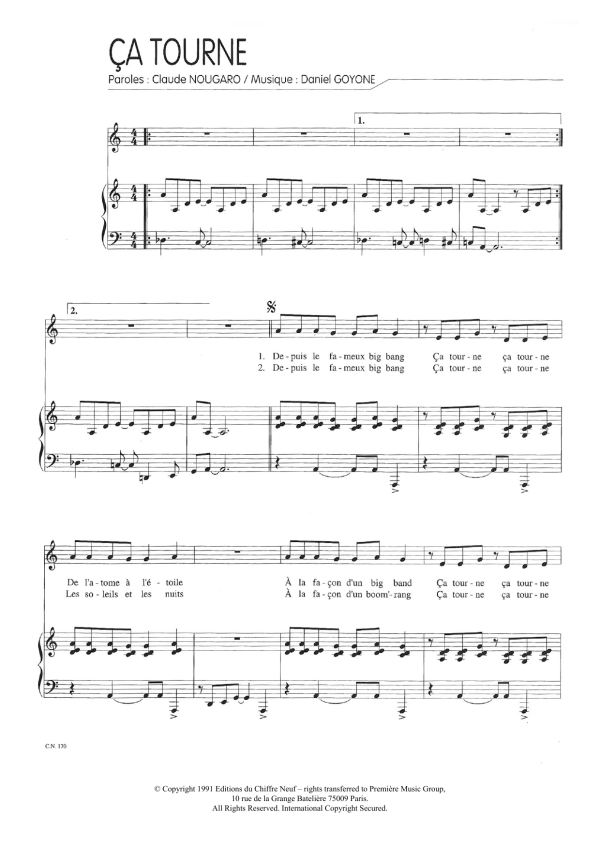 Claude Nougaro Ca Tourne Musik Noten - Piano & Vocal - 115642-0