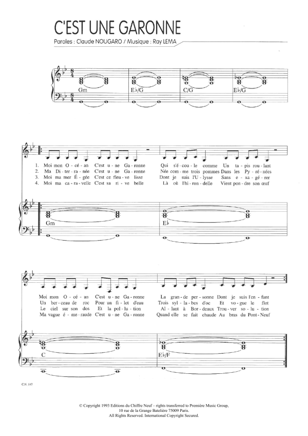 Claude Nougaro C'est Une Garonne Musik Noten - Piano & Vocal - 115649-0