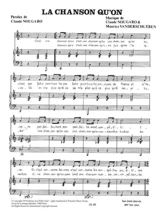 Claude Nougaro Chanson Qu'on Musik Noten - Piano & Vocal - 115710-0