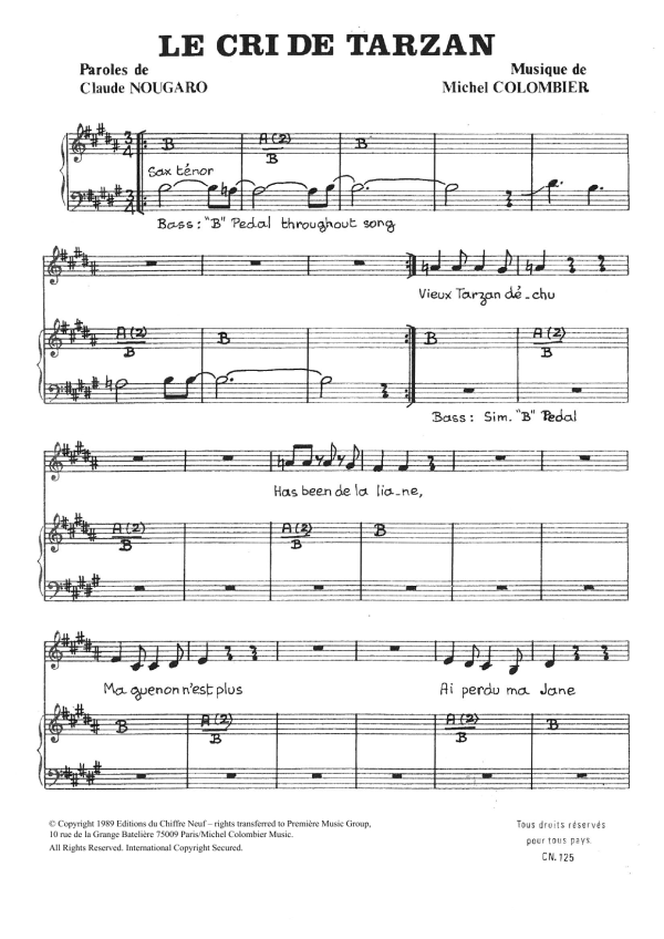 Claude Nougaro Cri De Tarzan Musik Noten - Piano & Vocal - 115721-0