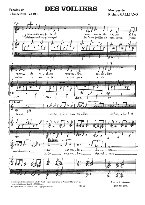 Claude Nougaro Des Voiliers Musik Noten - Piano & Vocal - 115661-0