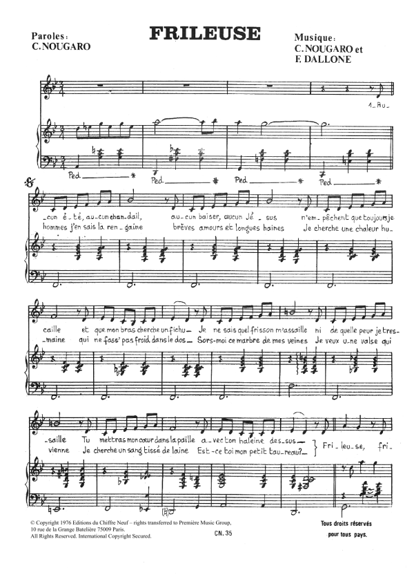 Claude Nougaro Frileuse Musik Noten - Piano & Vocal - 115669-0