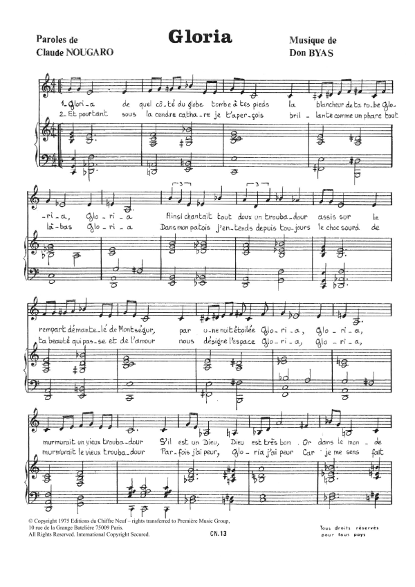 Claude Nougaro Gloria Musik Noten - Piano & Vocal - 115670-0