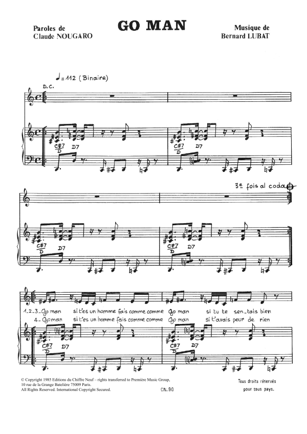 Claude Nougaro Go Man Musik Noten - Piano & Vocal - 115671-0