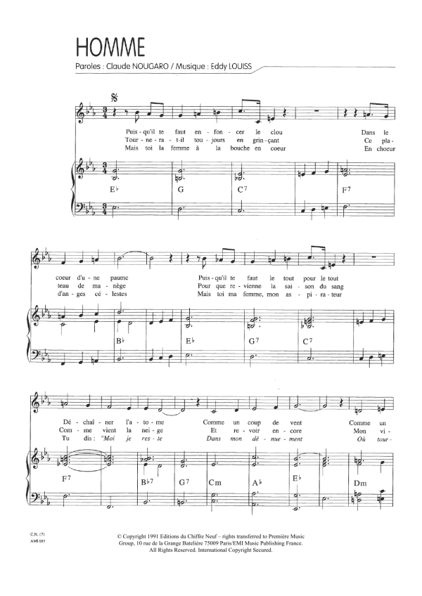 Claude Nougaro Homme Musik Noten - Piano & Vocal - 115673-0