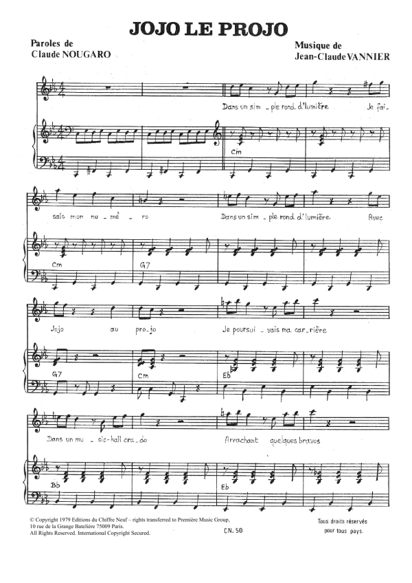 Claude Nougaro Jojo Le Projo Musik Noten - Piano & Vocal - 115709-0