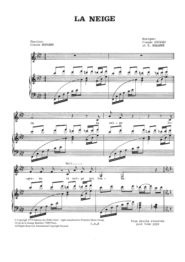 Claude Nougaro La Neige Musik Noten - Piano & Vocal - 115696-0